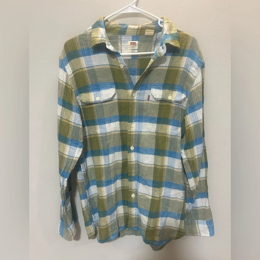 Levi's Jackson Worker Plaid Flannel Shirt Green Blue Men's SizeSRelaxed Fit 0160